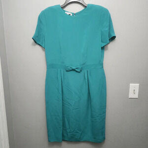 Talbots Vintage Women's Retro Mini Dress Size 12 Green 100% Silk